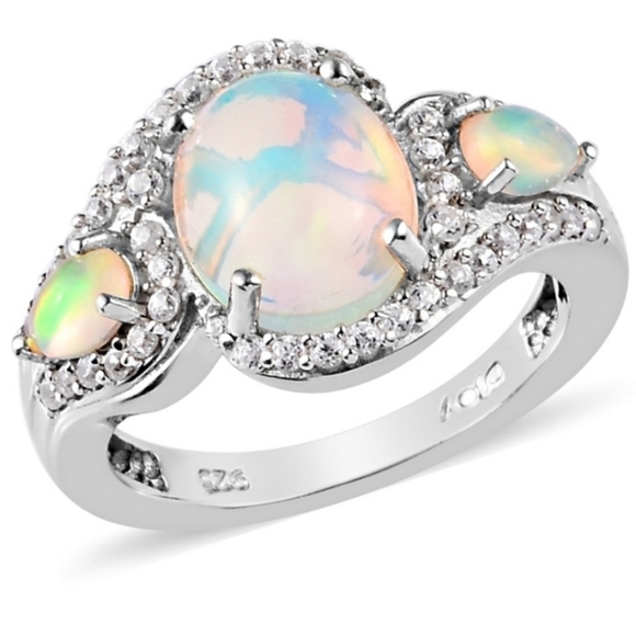 Opal Ring - Platinum over Sterling Silver - Picture 6 of 9